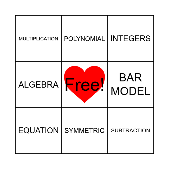 I LOVE MATH Bingo Card