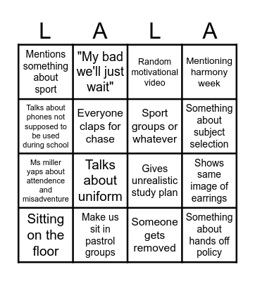 Grade assembly bingo Card