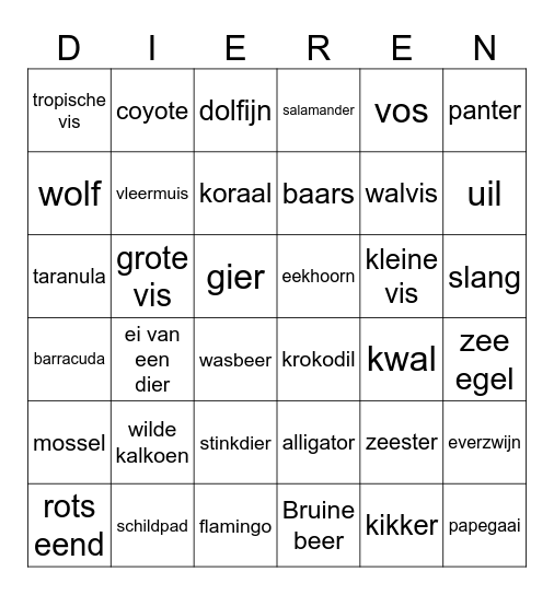 Amerika dieren bingo Card