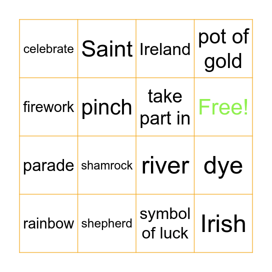 Saint Patrick's Day Bingo Card