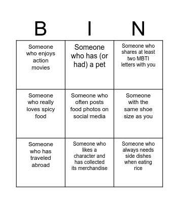 2025 BIHS & Tsukukoma Getting to Know Each Other Bingo Card