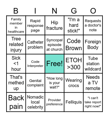 Sunday Funday ED Bingo Card
