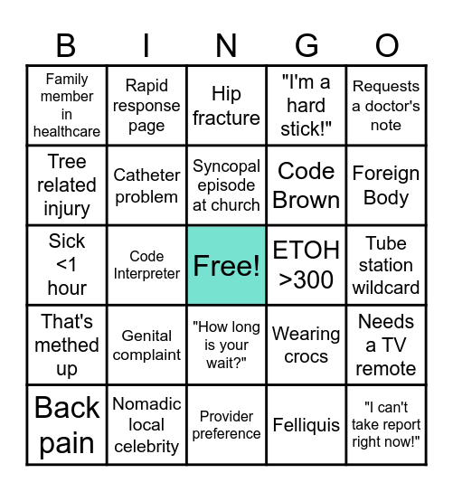 Sunday Funday ED Bingo Card