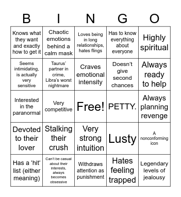 SCORPIO BINGO Card