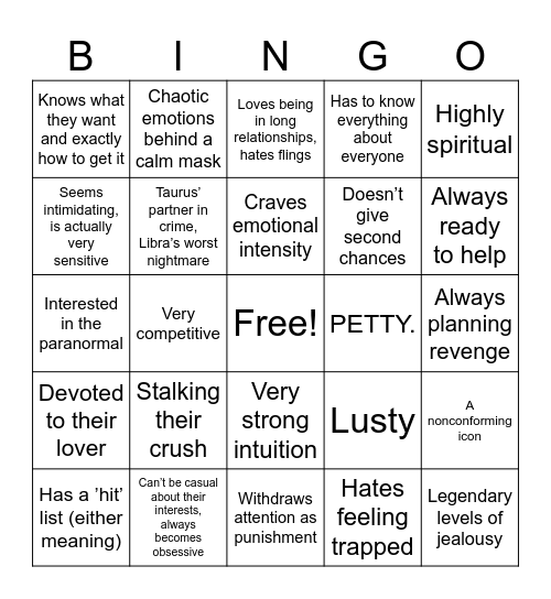 SCORPIO BINGO Card