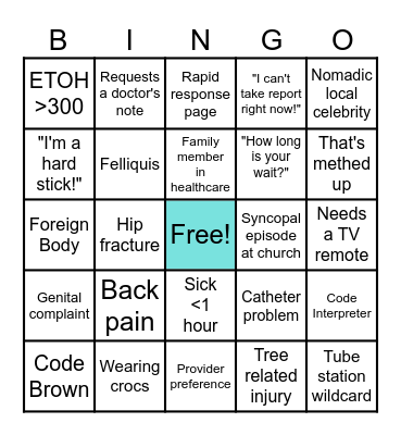 Sunday Funday ED Bingo Card
