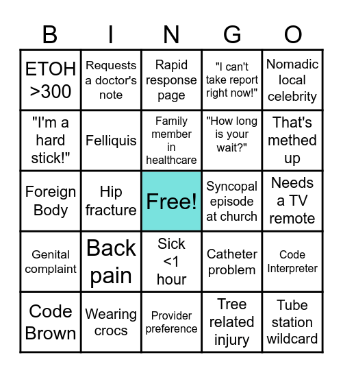 Sunday Funday ED Bingo Card