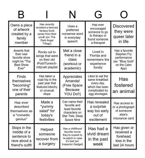 Find Someone Who... Bingo Card