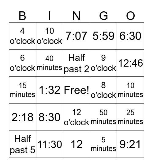 Time Bingo Card