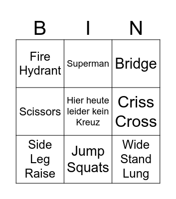 Fitness Bingo Card