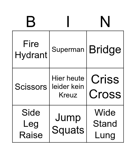 Fitness Bingo Card
