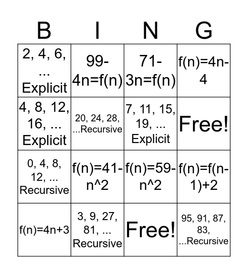 Sequence Bingo Card