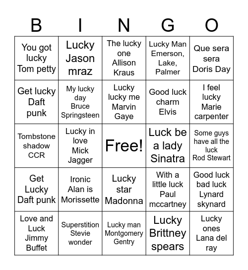Saint Patrick’s Day music Bingo Card