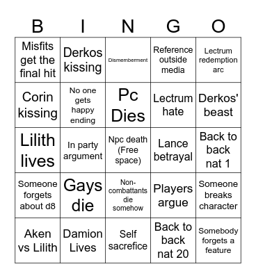 Finale Bingo Card