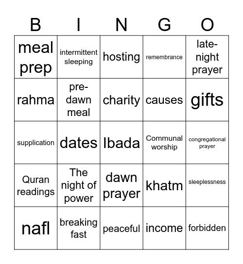 Ramadan Bingo Card