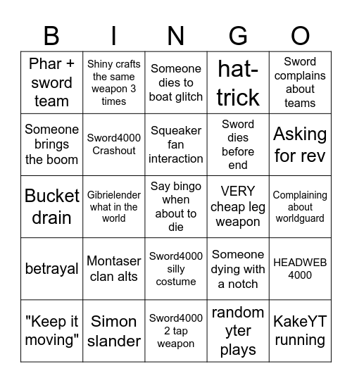 SwordMC Bingo! Bingo Card