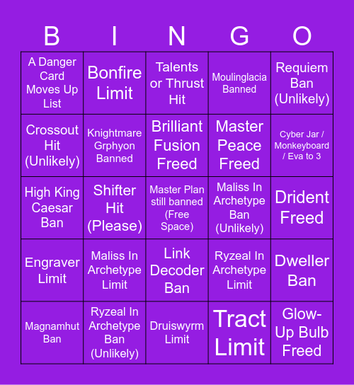Banlist Bingo Card