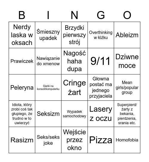Oglądanie komedii z wczesny 2000nych o superbohaterach Bingo Card