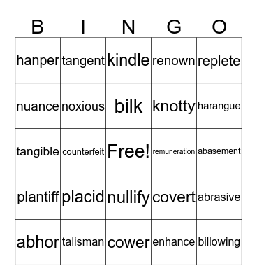 Vocabulary 1-3 Bingo Card