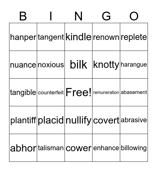 Vocabulary 1-3 Bingo Card