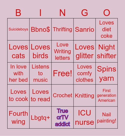 Pen Pal Bingo Card