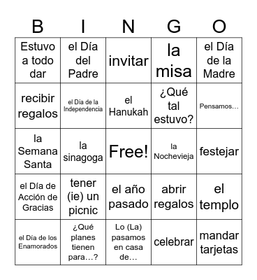 9.2 Vocabulario Bingo Card