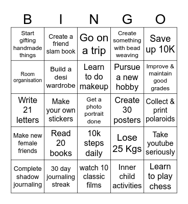 2025 Goals Bingo Card