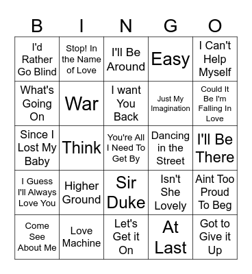 My Motown Greatest Bingo Card