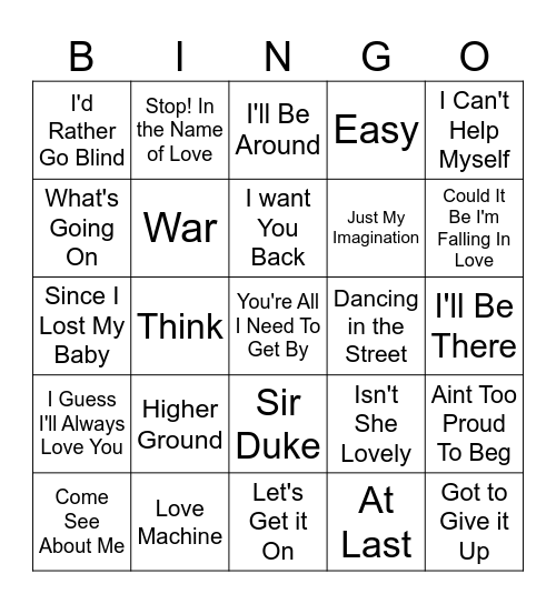 My Motown Greatest Bingo Card