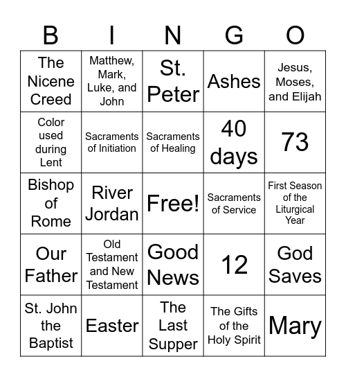Bible Bingo Card