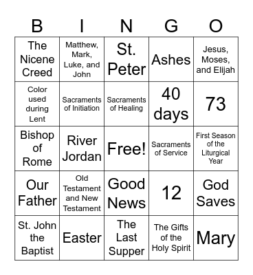 Bible Bingo Card
