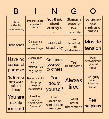 Burnout Bingo Card