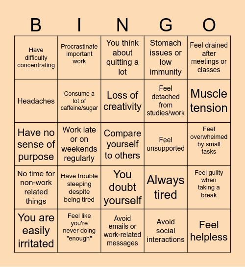 Burnout Bingo Card
