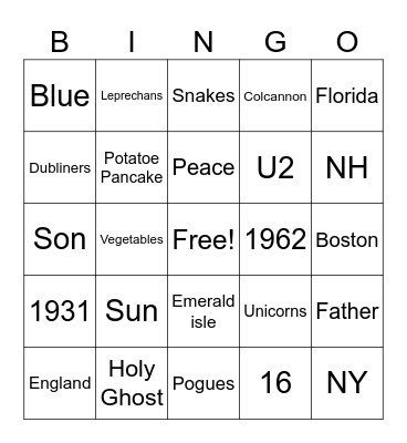 St Paddy Day Bingo Card