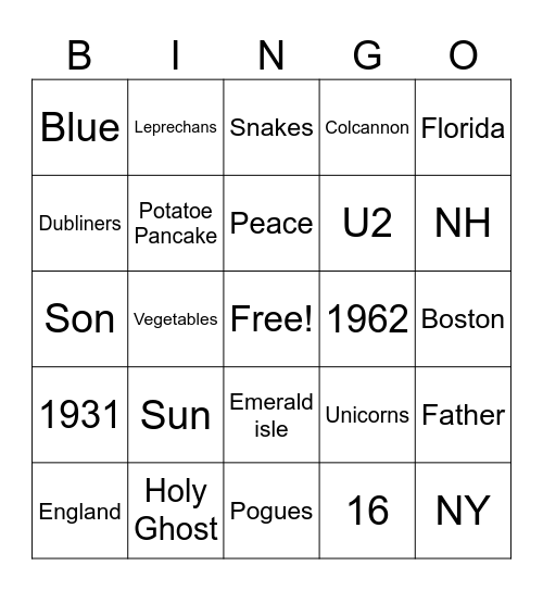 St Paddy Day Bingo Card