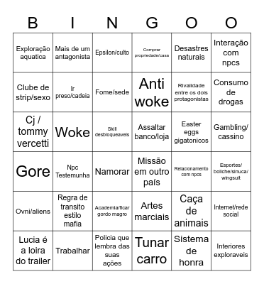 Gta 6 Bingo Card