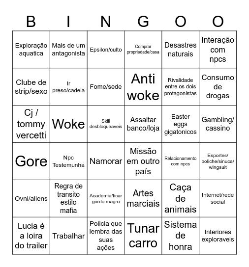 Gta 6 Bingo Card
