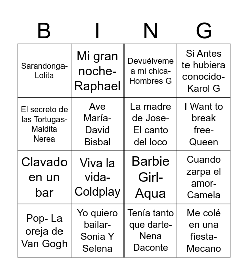 BINGO MUSICAL Bingo Card