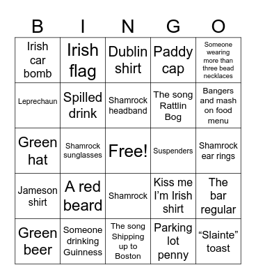 Pub Crawl Bingo Card
