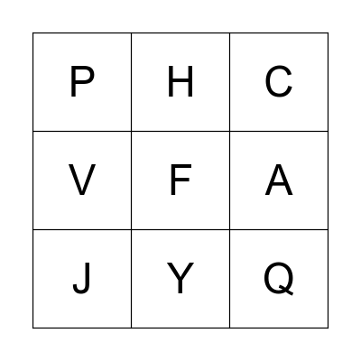 Alphabet Bingo Card