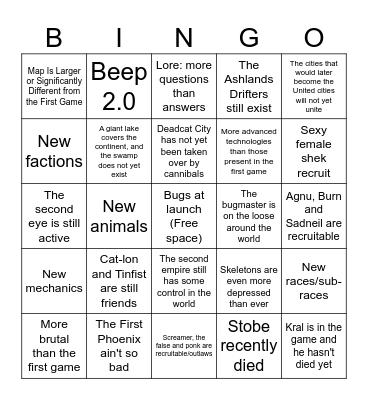 Kenshi 2 bingo card Bingo Card