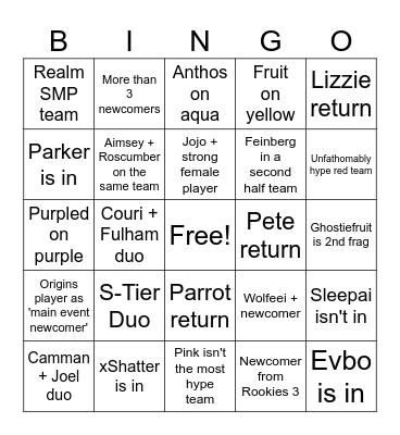 BW Bingo (pre-teams) Bingo Card