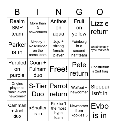 BW Bingo (pre-teams) Bingo Card