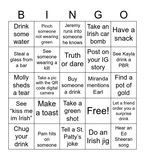 The Los Feliz Leprechaun Bingo Card