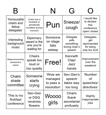 UCLMUN Closing Ceremony Bingo Card