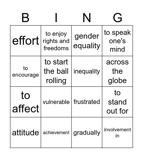 Gender equality and women's rights Bingo Card
