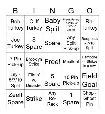 Bowling Bingo Card