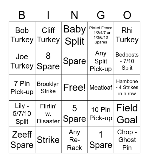 Bowling Bingo Card