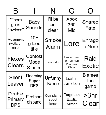 FTF Bingo Card