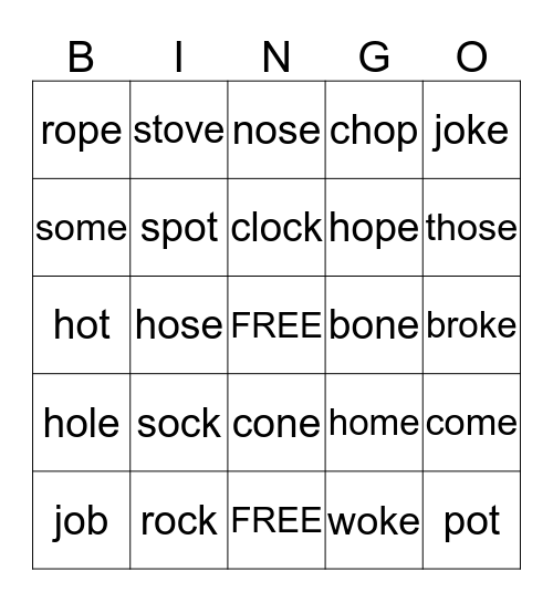 SHORT I / LONG I Bingo Card